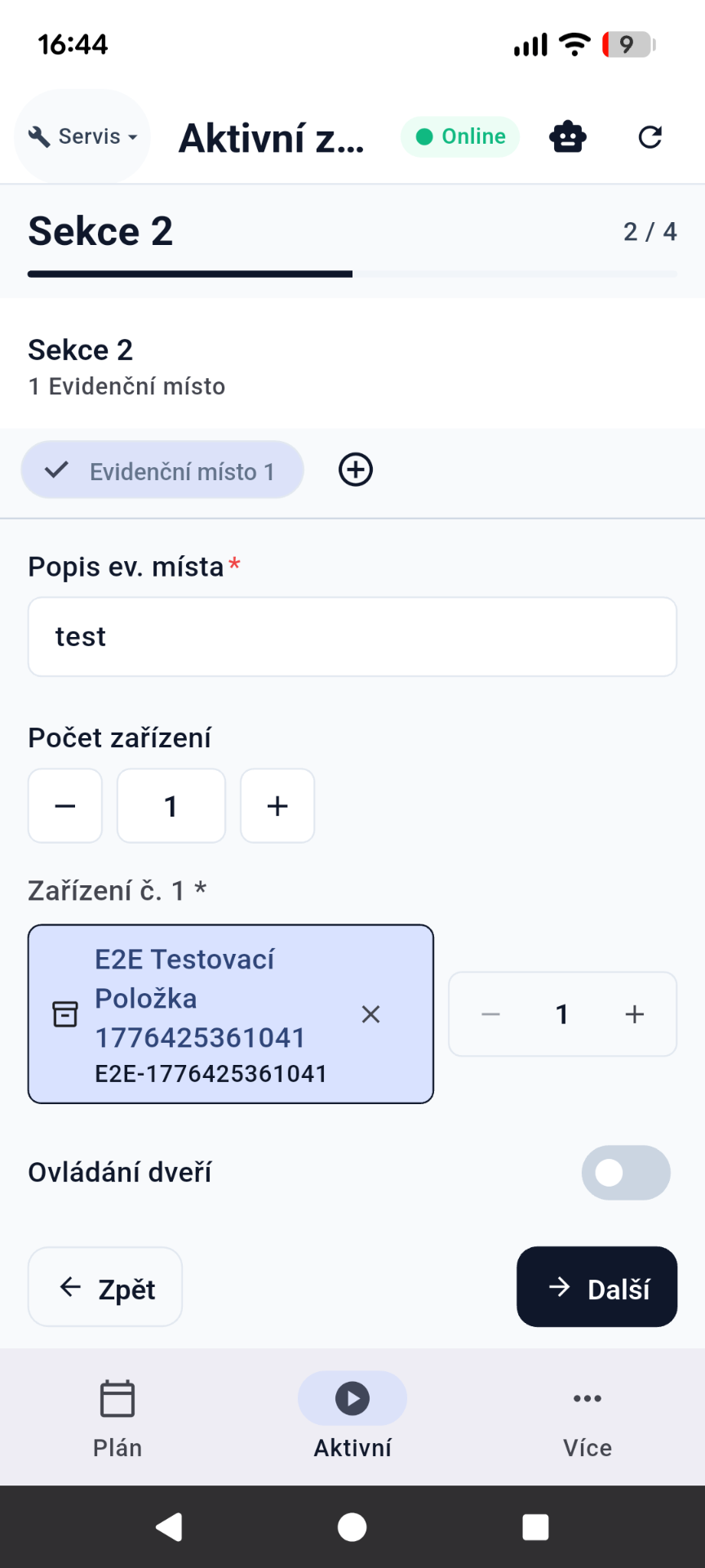 Servisní wizard s checklistem v mobilní appce Easyst