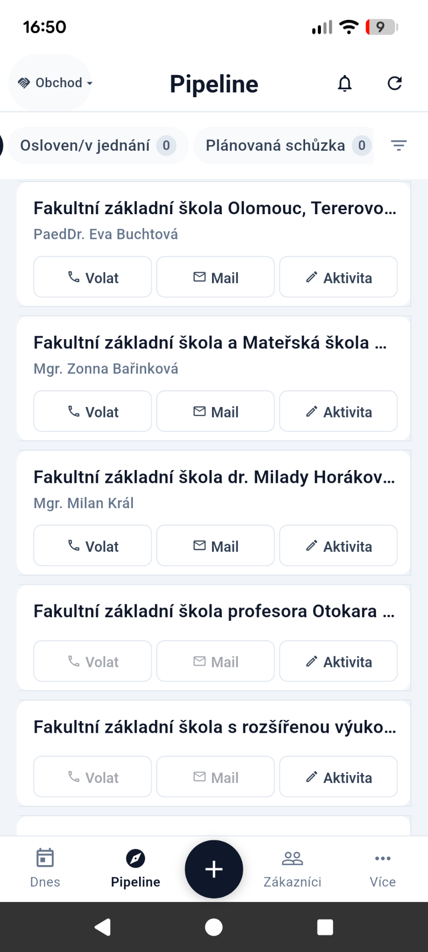 Pipeline obchodních příležitostí v mobilní appce Easyst